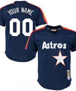 Custom Houston Astros Navy Blue Mesh Batting Practice Throwback Cooperstown Collection Baseball Jersey