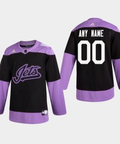 Custom Jets Hockey Fights Cancer Practice Black Jersey