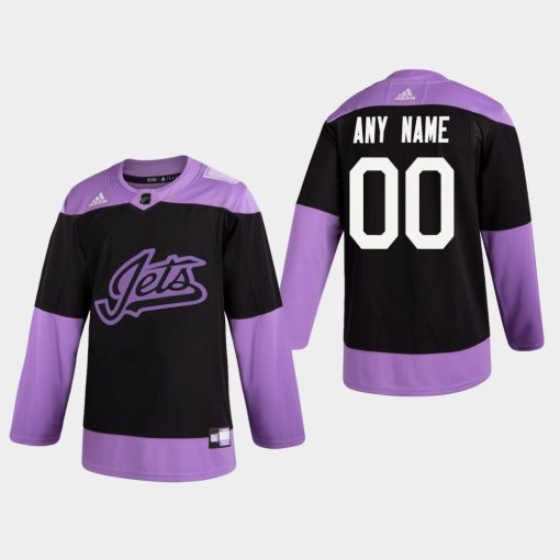 Custom Jets Hockey Fights Cancer Practice Black Jersey