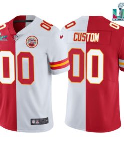 Custom Kansas City Chiefs Active Player Red White Split Super Bowl Lvii Patch Vapor Untouchable Limited Stitched Jersey