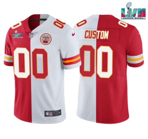 Custom Kansas City Chiefs Active Player Red White Split Super Bowl Lvii Patch Vapor Untouchable Limited Stitched Jersey