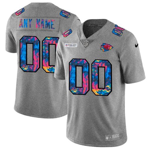 Custom Kansas City Chiefs Multi Color 2020 Nfl Crucial Catch Vapor Untouchable Limited Jersey Greyheather