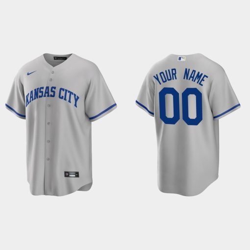 Custom Kansas City Royals Cool Base Road Jersey Gray