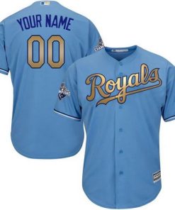 Custom Kansas City Royals Light Blue 2015 World Series Champions Gold Program Cool Base Jersey