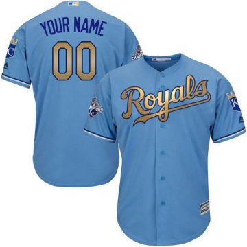 Custom Kansas City Royals Light Blue 2015 World Series Champions Gold Program Cool Base Jersey