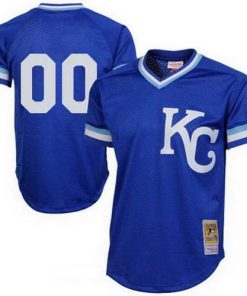 Custom Kansas City Royals Royal Blue Mesh Batting Practice Throwback Cooperstown Collection Baseball Jersey