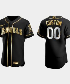 Custom Los Angeles Angels Gold Edition Flex Base Jersey Black