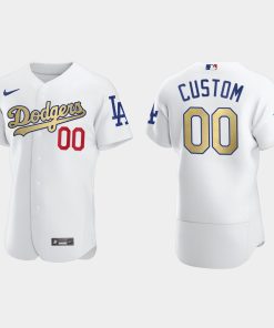 Custom Los Angeles Dodgers 2020 World Series Champions Gold Program Flex Base Jersey White