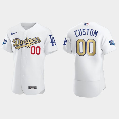 Custom Los Angeles Dodgers 2020 World Series Champions Gold Program Flex Base Jersey White