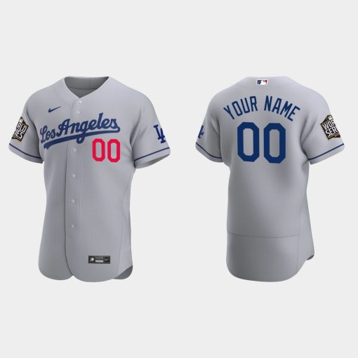Custom Los Angeles Dodgers 2020 World Series Flex Base Road Jersey Gray