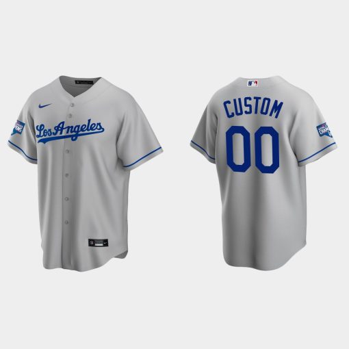 Custom Los Angeles Dodgers Road Cool Base Team 2020 World Series Champions Jersey Gray