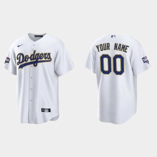 Custom Los Angeles Dodgers 2021 Gold Program White Gold Cool Base Jersey