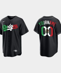 Custom Los Angeles Dodgers Mexican Heritage Night Cool Base Jersey Black