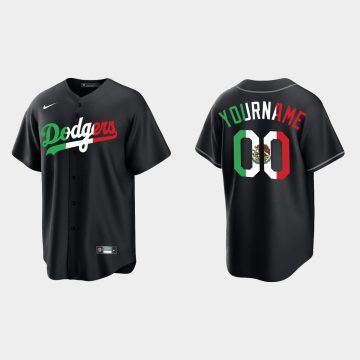 Custom Los Angeles Dodgers Mexican Heritage Night Cool Base Jersey Black
