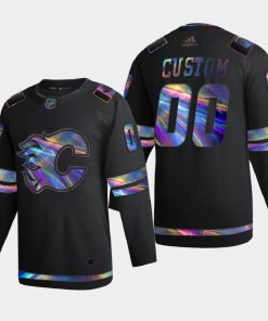 Custom Calgary Flames Iridescent Holographic Collection Black Jersey