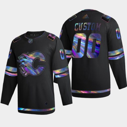 Custom Calgary Flames Iridescent Holographic Collection Black Jersey