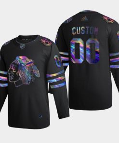 Custom Chicago Blackhawks Iridescent Holographic Collection Black Jersey