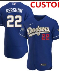 Custom Men Los Angeles Dodgers Championship Gold Trim Blue Limited All Stitched Flex Base Jersey