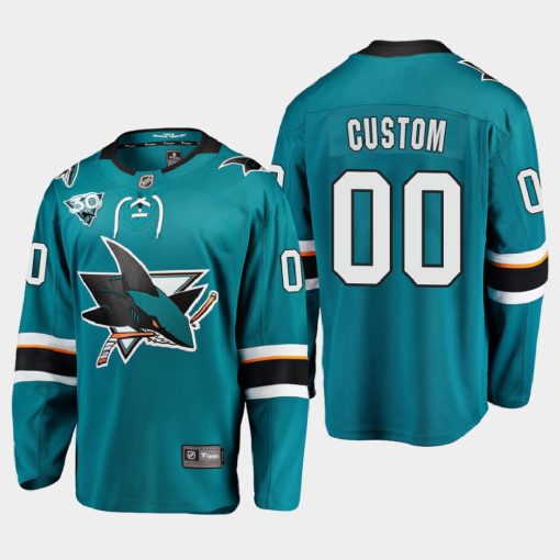 Custom San Jose Sharks 2021 Season Reverse Retro 30th Anniversary Home Teal Jersey