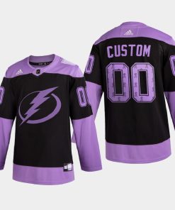 Custom Tampa Bay Lightning 2020 Hockey Fights Cancer Ribbons Black Purple Jersey