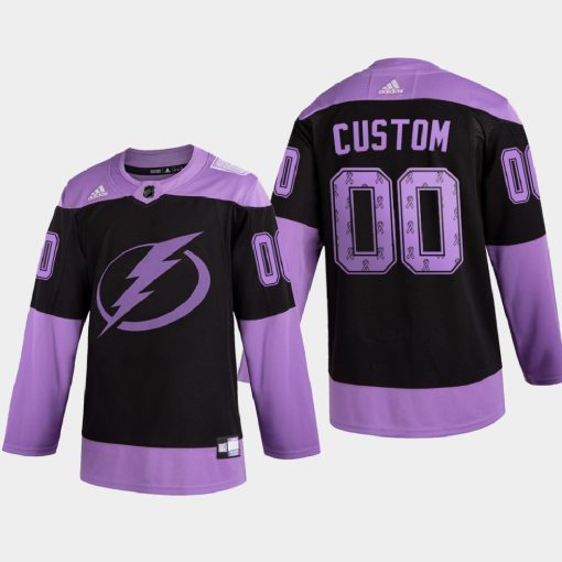 Custom Tampa Bay Lightning 2020 Hockey Fights Cancer Ribbons Black Purple Jersey