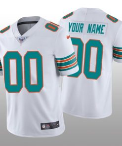 Custom Miami Dolphins White Vapor Limited 100th Season Jersey