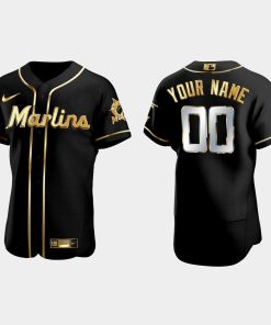Custom Miami Marlins Golden Edition Flex Base Jersey Black