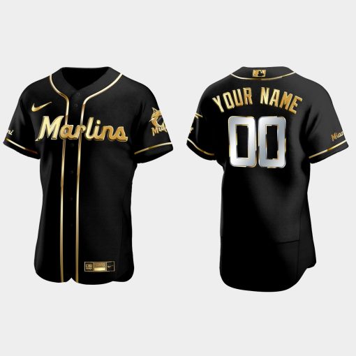 Custom Miami Marlins Golden Edition Flex Base Jersey Black