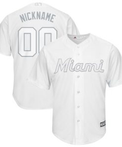 Custom Miami Marlins 2019 Players' Weekend Cool Base Roster White Jersey