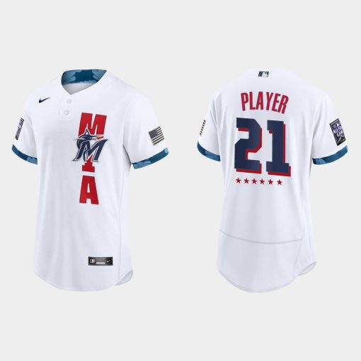 Custom Miami Marlins 2021 All-star Game Flex Base Jersey White