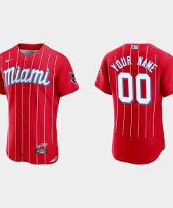 Custom Miami Marlins 2021 City Connect Flex Base Jersey Red