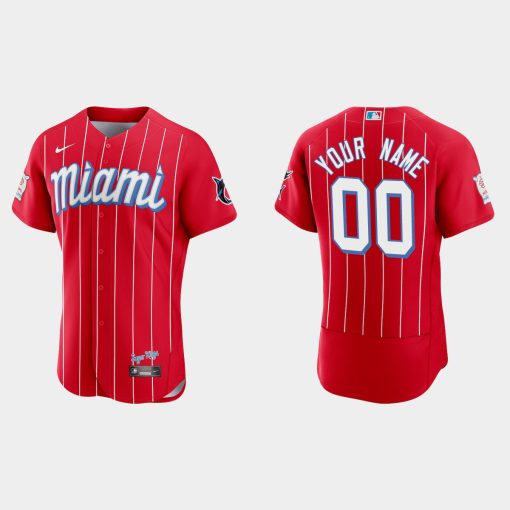 Custom Miami Marlins 2021 City Connect Flex Base Jersey Red