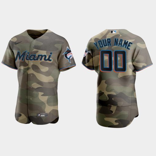 Custom Miami Marlins 2021 National Armed Forces Day Flex Base Jersey Camo