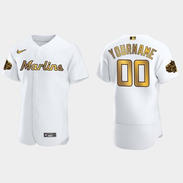 Custom Miami Marlins 2022 All-star Game Flex Base Jersey White Gold