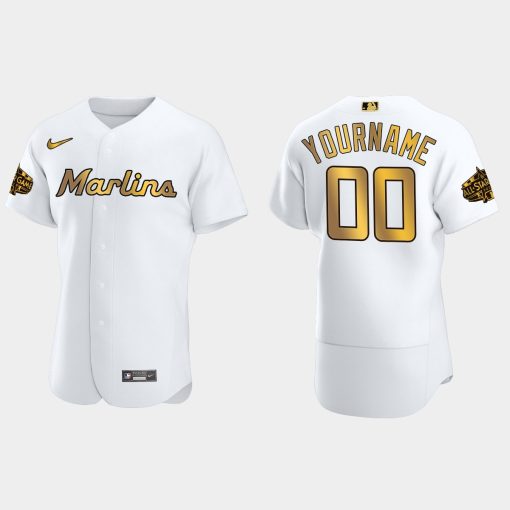 Custom Miami Marlins 2022 All-star Game Flex Base Jersey White Gold