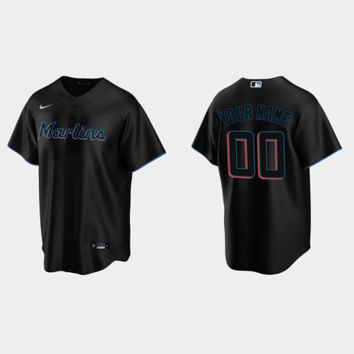 Custom Miami Marlins Black Cool Base Alternate Jersey