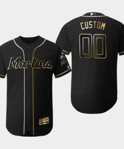 Custom Miami Marlins Black Gold Flexbase Jersey