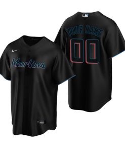 Custom Miami Marlins Black Cool Base Jersey