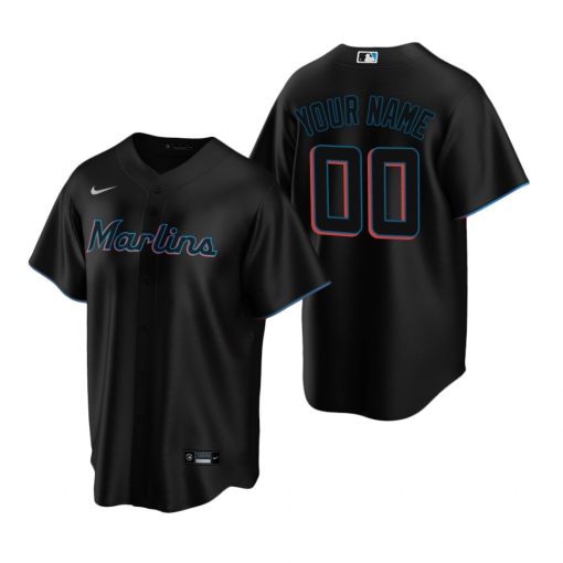 Custom Miami Marlins Black Cool Base Jersey