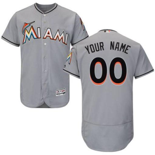 Custom Miami Marlins Gray Stitched Flex Base Jersey