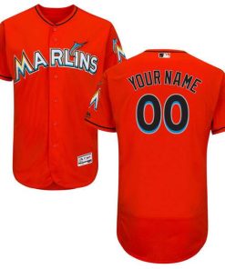 Custom Miami Marlins Red Stitched Flex Base Jersey