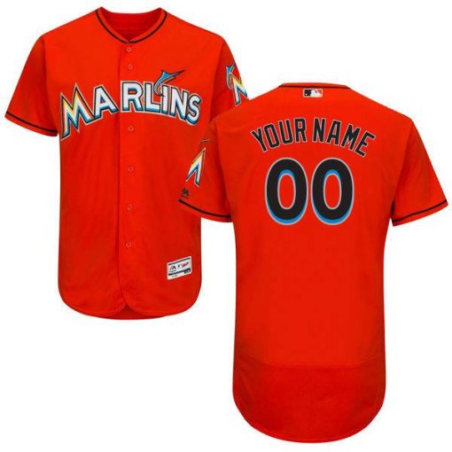 Custom Miami Marlins Red Stitched Flex Base Jersey