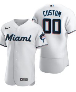 Custom Miami Marlins Home White Stitched Flex Base Jersey