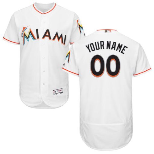 Custom Miami Marlins White Stitched Flex Base Baseball Jersey