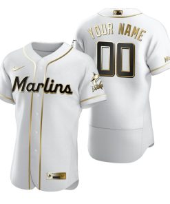 Custom Miami Marlins Golden White Stitched Cool Base Jersey
