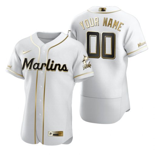 Custom Miami Marlins Golden White Stitched Cool Base Jersey