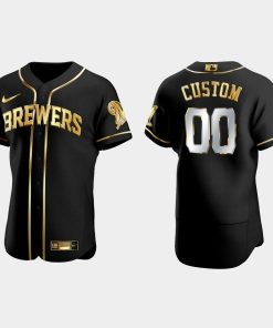 Custom Milwaukee Brewers Gold Edition Flex Base Jersey Black