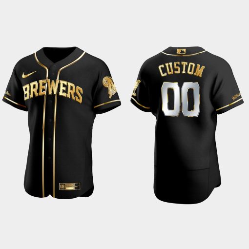 Custom Milwaukee Brewers Gold Edition Flex Base Jersey Black