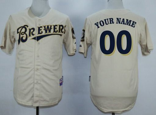 Custom Milwaukee Brewers Cream Stitched Flex Base Jersey