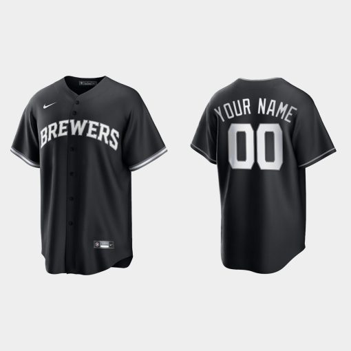 Custom Milwaukee Brewers 2021 All Black Fashion Cool Base Jersey Black White